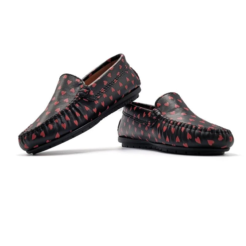 Red loafers for bold fashion -Atlanta Mocassin Black Red Heart Loafer 015