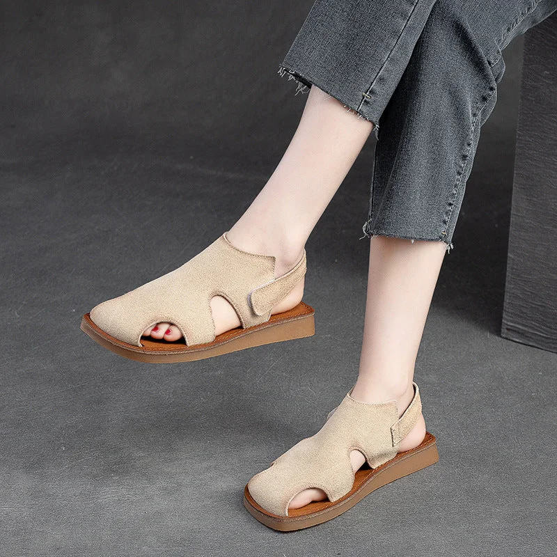 Premium sandals for warm resorts-Women Summer Minimalist Leather Flat Sandals