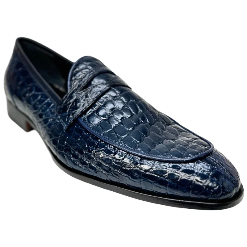 Loafers with leopard print -Mauri 4862 Navy Alligator Belly Penny Loafers