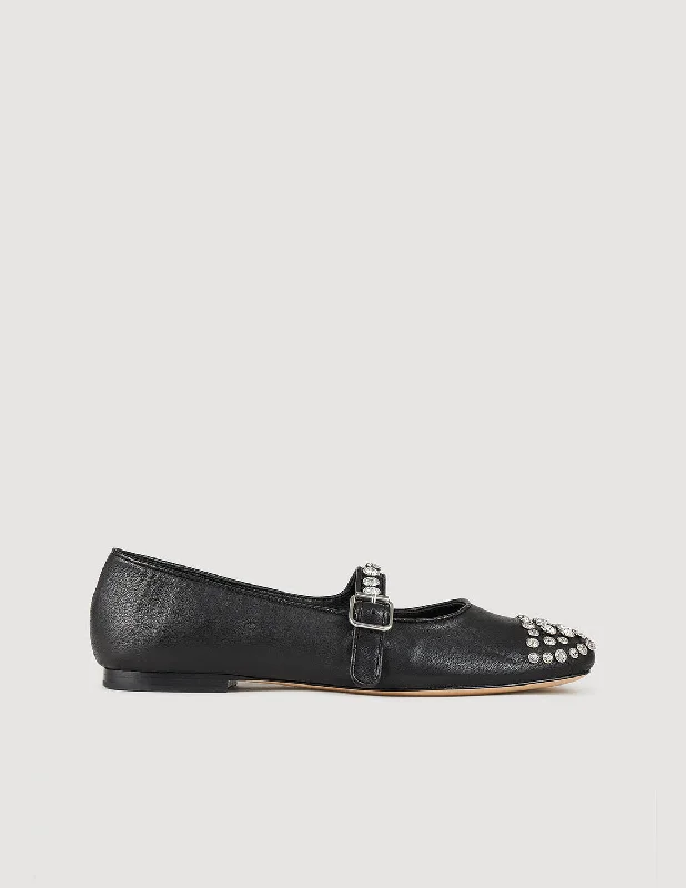 sustainable flats for women-Leather And Rhinestone Ballet Flats