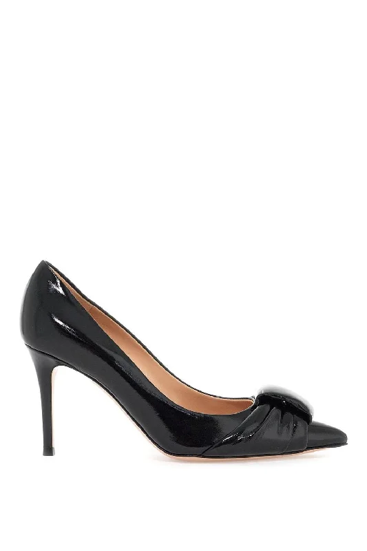 High heels for evening cocktail dresses -high heels for a feminine touch-GIANVITO ROSSI Elegant Patent Leather Pumps with Front Knot Detail