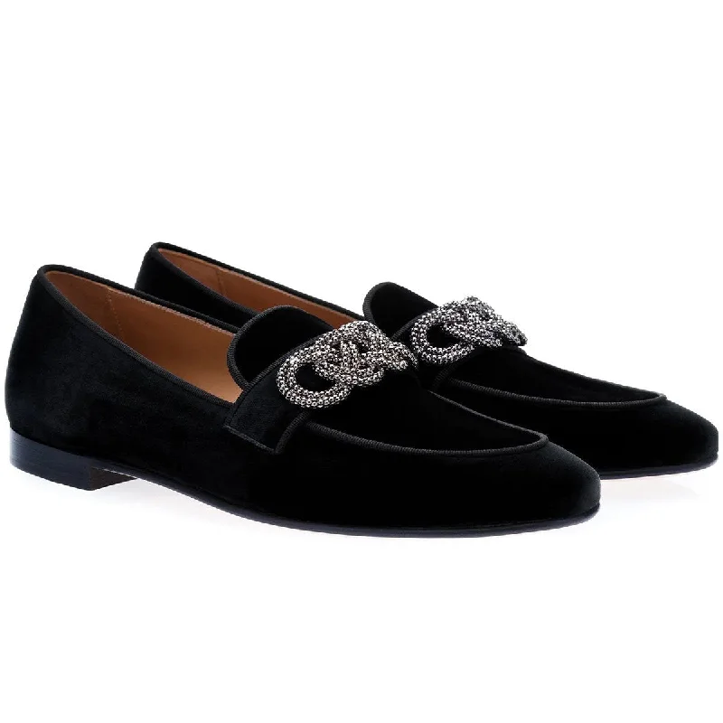 chill slippers light-SUPERGLAMOUROUS Morosino Men's Shoes Black Velour Velvet Slipper Loafers (SPGM1033)