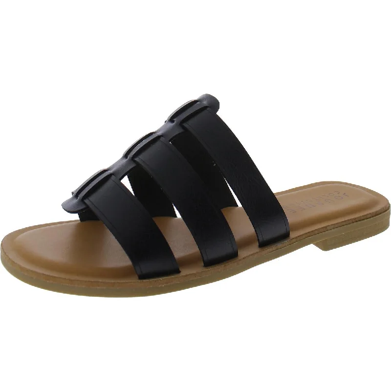 Non-slip sandals for poolside walks-Journee Collection Womens Patent Open Toe Slide Sandals