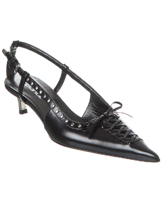 High heels with sleek comfort -high heels for formal business events-Versace Laced Pin-Point Leather Slingback Pump