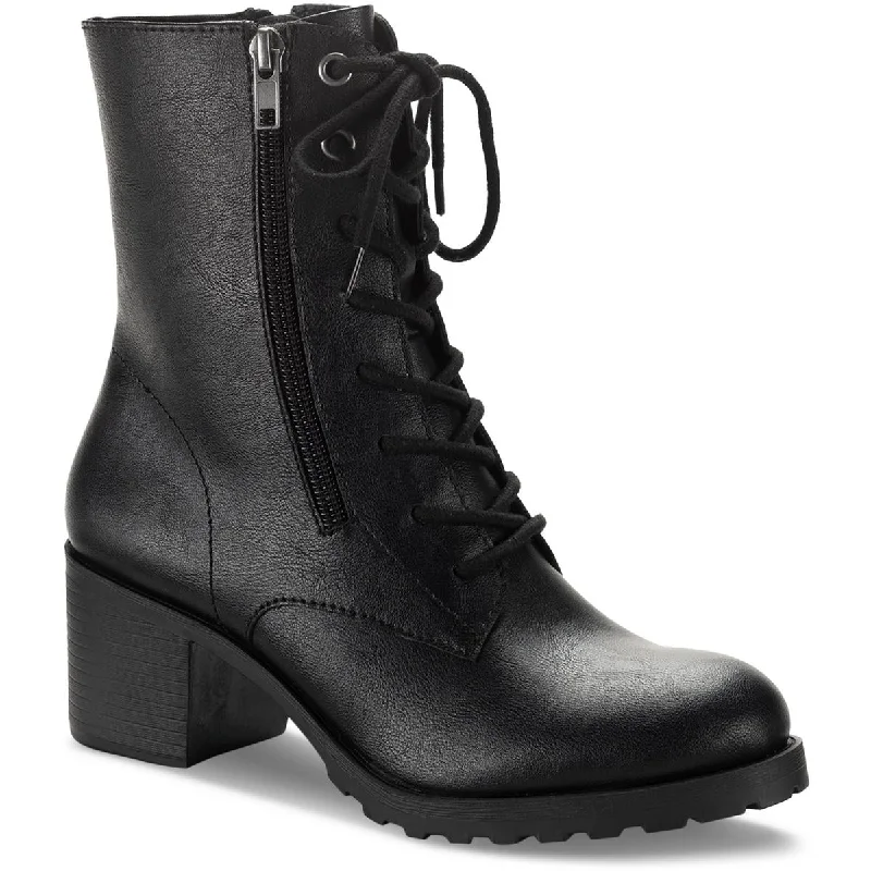 Stylish combat boots for women-Sun + Stone Womens Sheilaa Faux Leather Block Heel Combat & Lace-Up Boots