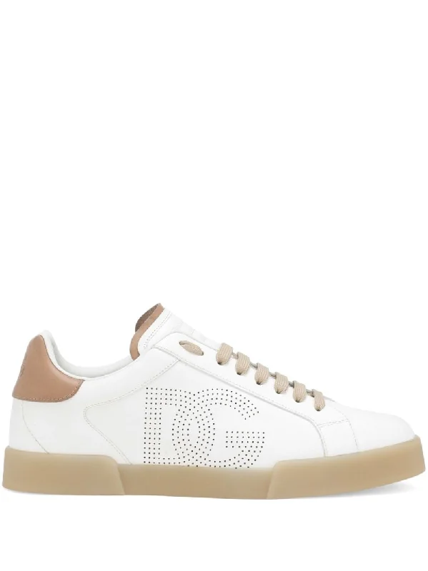 Athletic shoes for runners with shin splints -DOLCE & GABBANA Perforated Logo Detail Lace-Up Sneakers