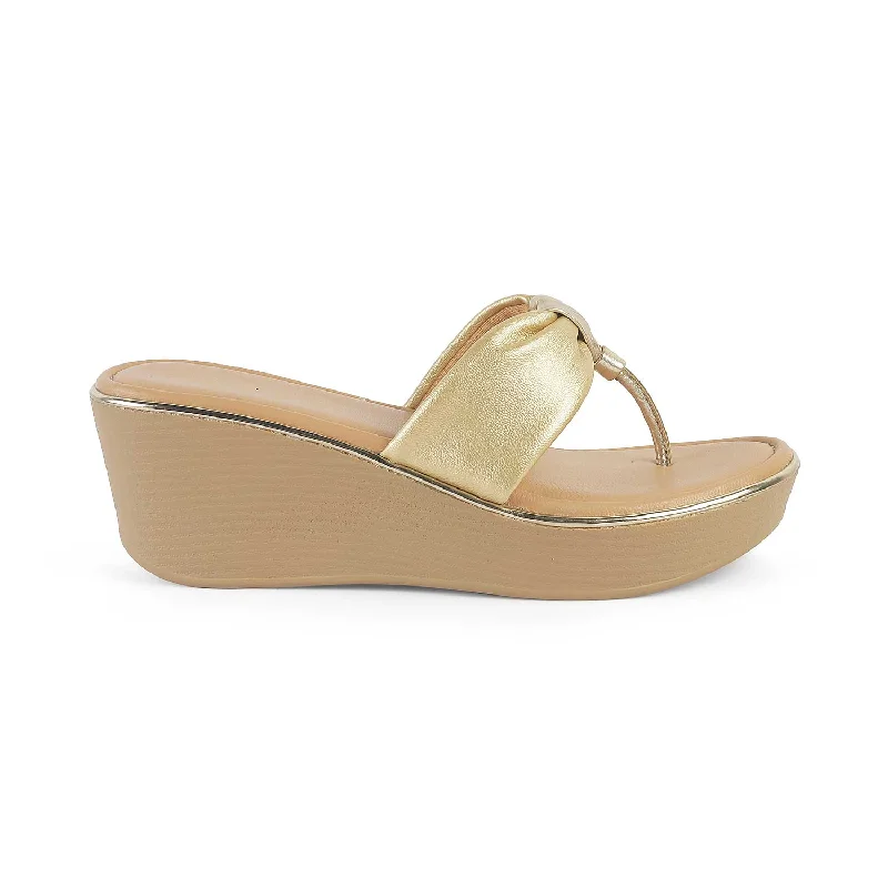 Trendy sandals for summer festivals-Tresmode Terifik Gold Women's Dress Wedge Sandals