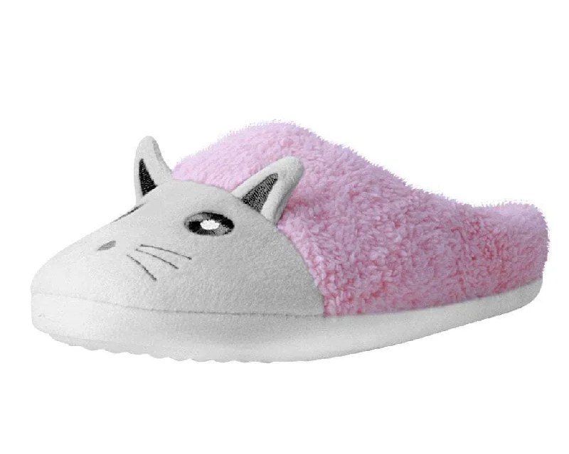 wool slippers warm-Pink & White Fuzzy Kitty Slipper