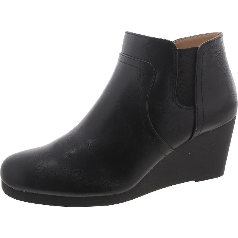 Durable boots for rough terrain-Naturalizer Womens Nayelle-N Faux Leather Ankle Wedge Boots