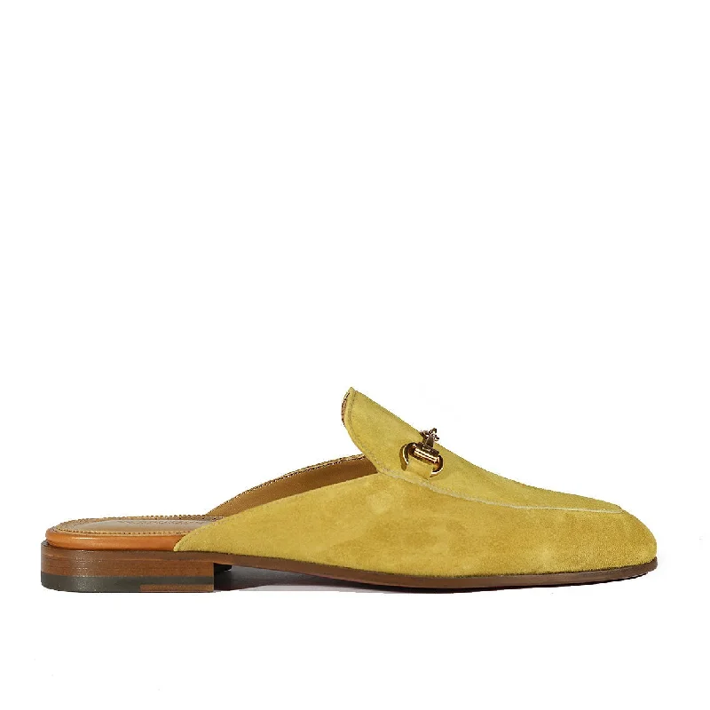 charm slippers relaxed-Valentino 19700 Men's Shoes Golden Lime Suede Leather Slipper Mules (VAL1003)