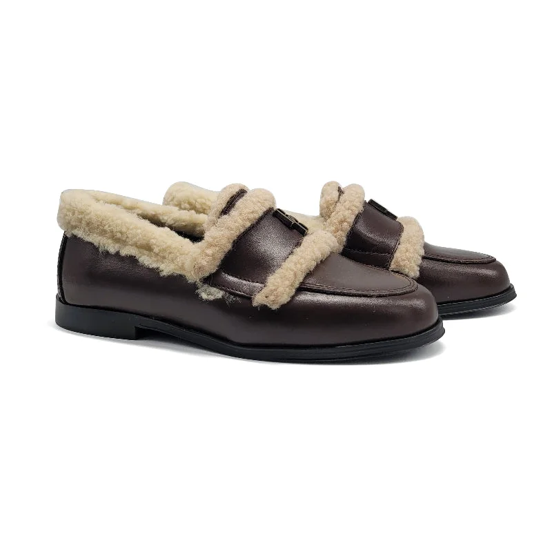 Slip-on loafers for fast -Blublonc Holly Brown Sherpa Loafer