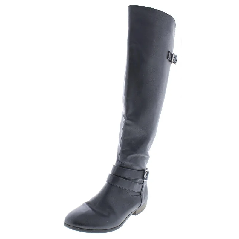 Comfortable boots for long hikes-Material Girl Womens Carleigh Faux Leather Knee-Length Riding Boots