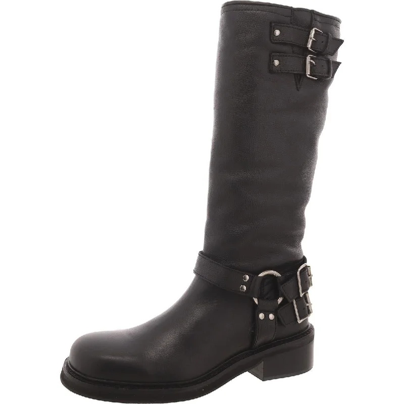 Comfortable boots for long trails-Steve Madden Womens Dantel Tall Leather Motorcycle Boots