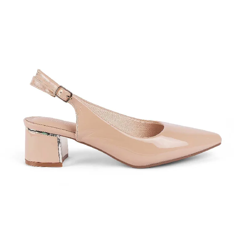 High heels for long evening dinners -high heels for bridesmaids-Tresmode Jane Beige Women's Dress Block Heel Pumps