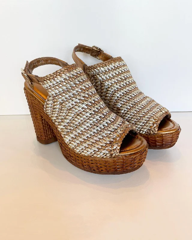 High heels with bold comfort -high heels for evening gatherings-Cannes Woven Leather Platform Heel In Platinum/silver