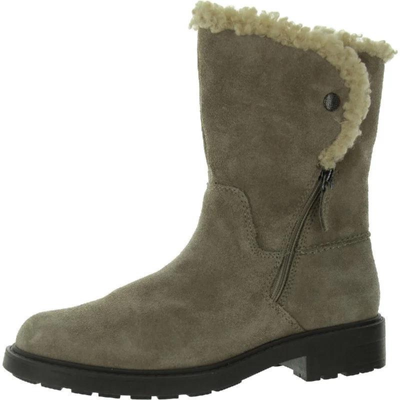 Affordable combat boots for women-Clarks Womens Opal Suede Faux Fur Mid-Calf Boots