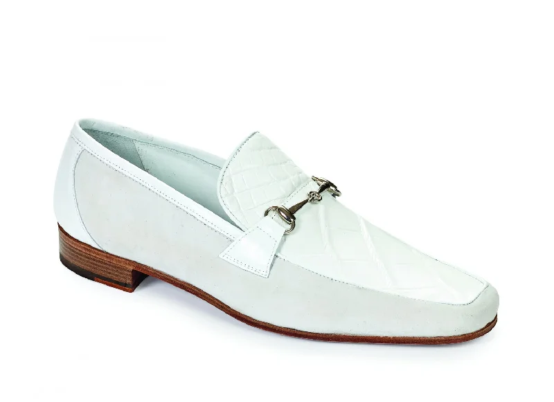 Loafers with matte finish -Mauri - 4863 Borromini Alligator & Suede Bit Loafers White