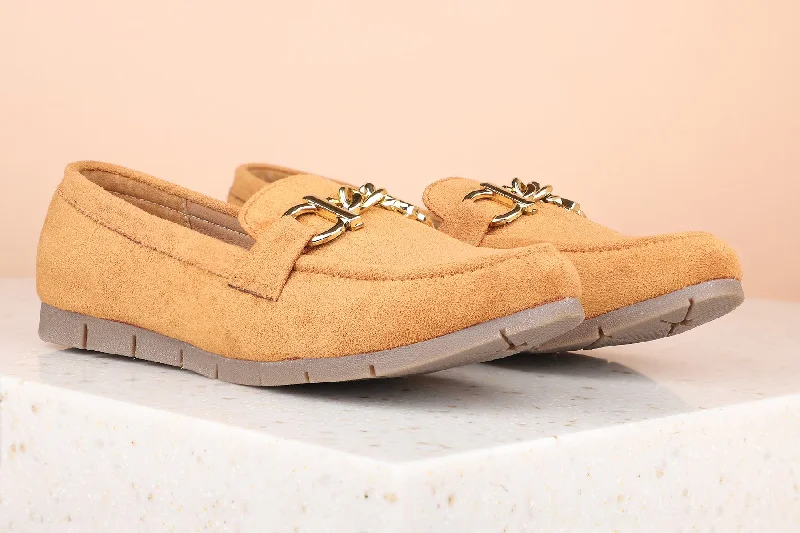 Loafers for night markets -Women Tan Solid Suede Flats Loafers