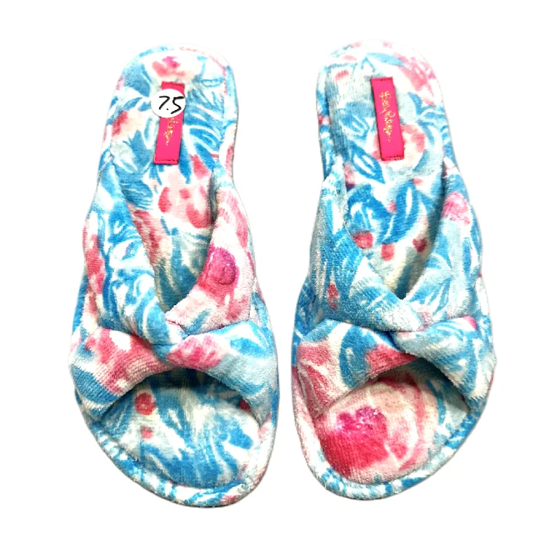 fit slippers adjustable-Blue & Pink Slippers Designer By Lilly Pulitzer, Size: 7.5