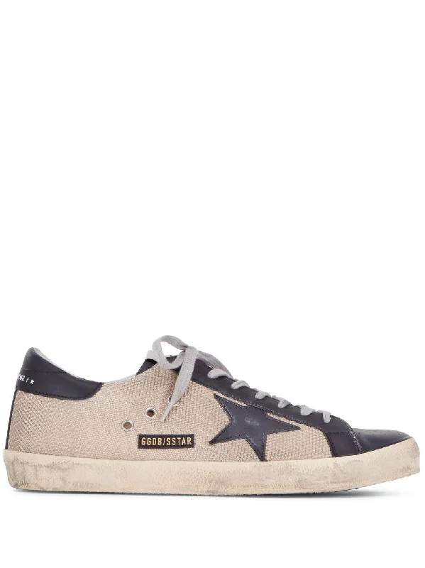 Athletic shoes with trendy textures -GOLDEN GOOSE Milk/Black Super-Star Net Leather Toe Sneakers for Men - SS23