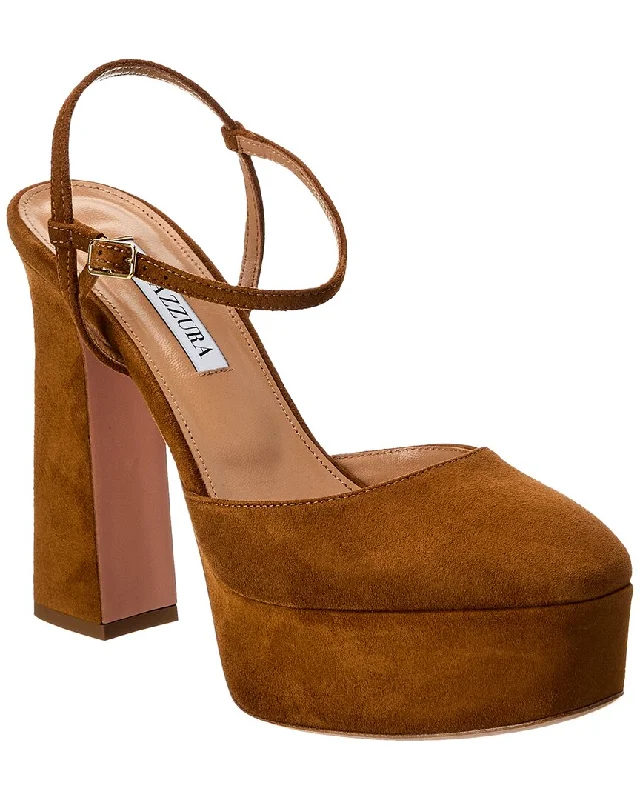 High heels for women with foot relief -high heels for everyday wear-Aquazzura Groove Plateau 120 Suede Platform Pump