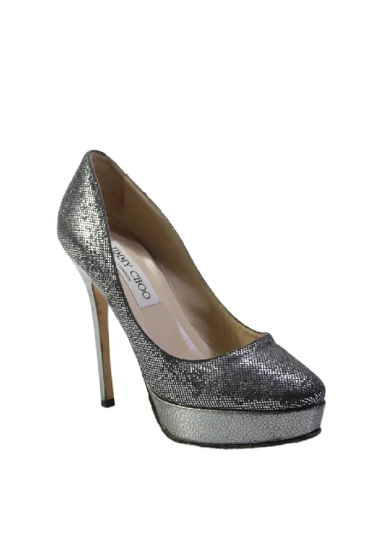 High heels with moisture-wicking linings -high heels for special occasions-Jimmy Choo Womens Platform Slide On High Heel Pumps Pewter Silver