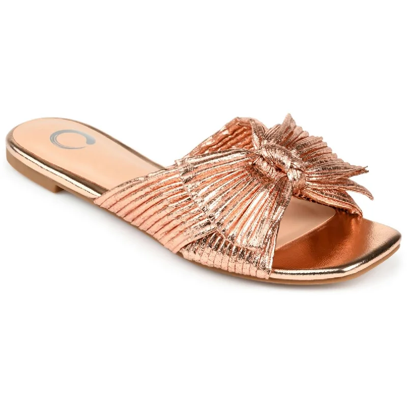 Cushioned sandals for plantar care-Journee Collection Womens Serlina Metallic Square Toe Slide Sandals