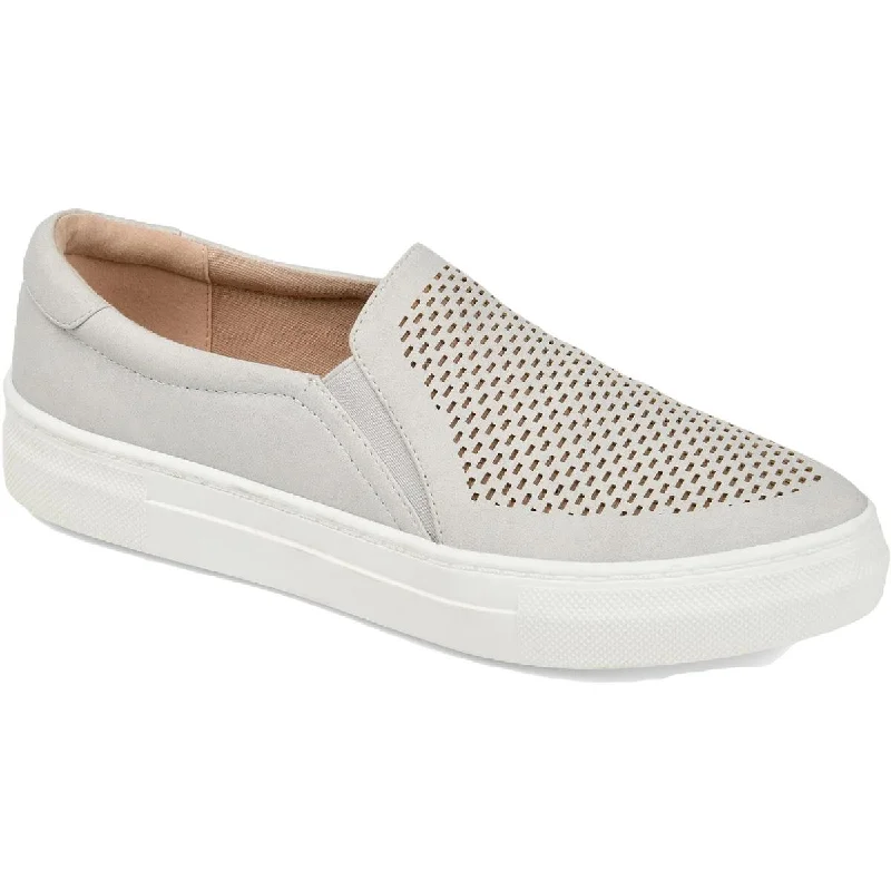 Athletic shoes with reinforced toe caps -Journee Collection Womens Faybia Faux Suede Canvas Slip-On Sneakers