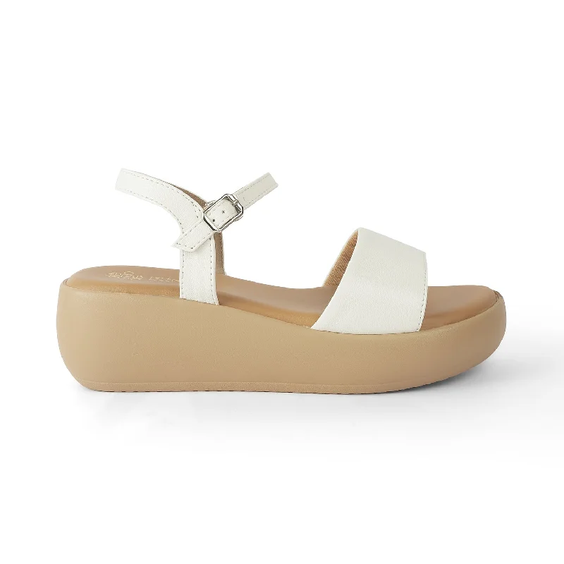 Non-slip sandals for wet beaches-Tresmode Impl White Women's Casual Wedge Heel Sandals