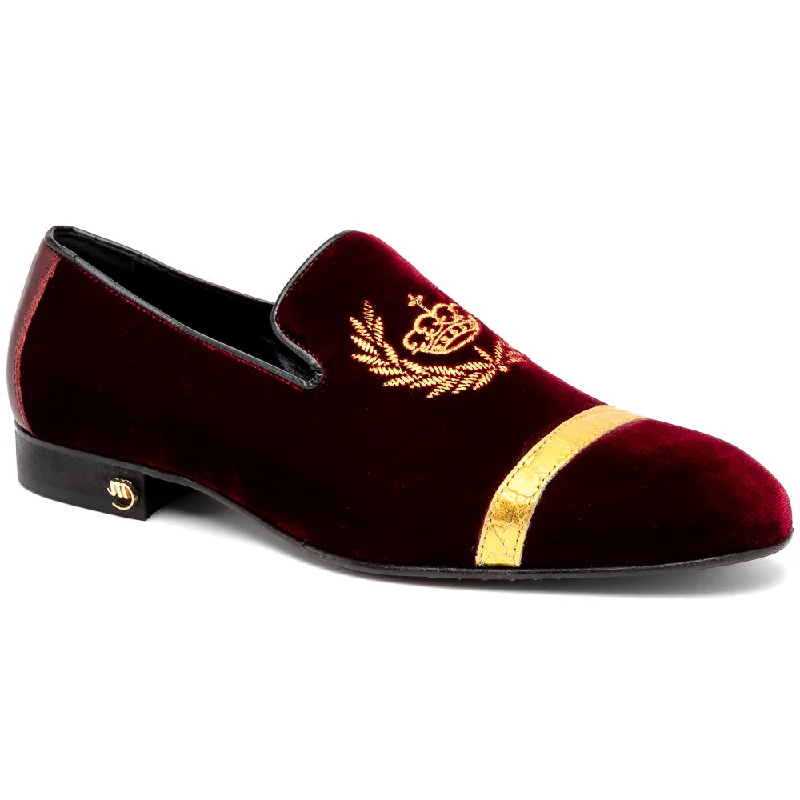 Loafers with memory foam soles -Mauri 3296 Crown Velvet/ Alligator/ Nappa Loafers Ruby Red