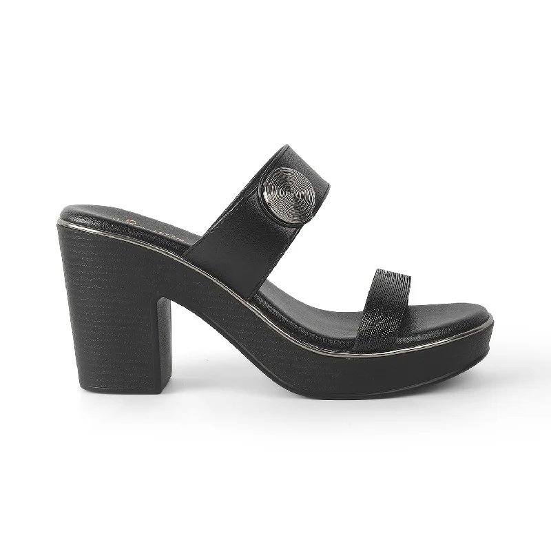 Non-slip sandals for slippery shores-Tresmode Tall Black Women's Dress Block Heel Sandals