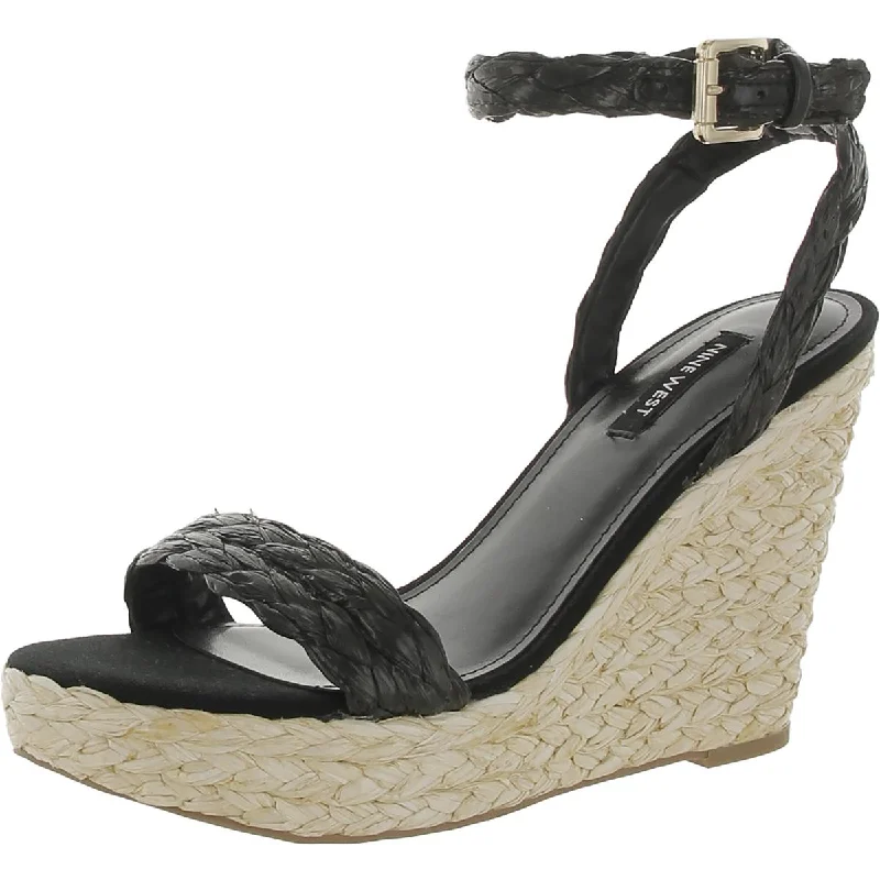 Soft sandals for daily wear-Nine West Womens HENRI 3 Faux Leather Open Toe Wedge Sandals