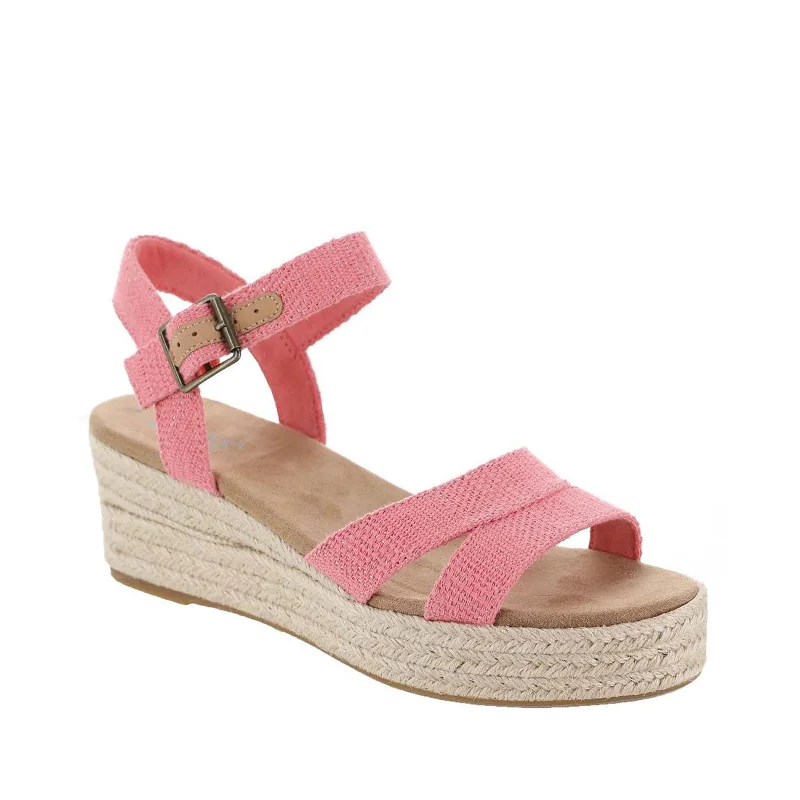 Comfortable sandals for long trips-Women's Shoes TOMS AUDREY Ankle Strap Wedge Sandals 10020746 PINK METALLIC