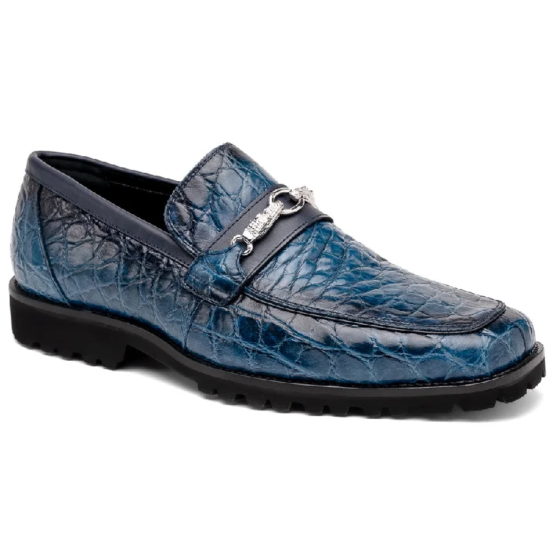 Luxury loafers with silk lining -Mauri 4894/7 Debonair Alligator/ Nappa Loafers Blue Dirty/ Wonder Blue