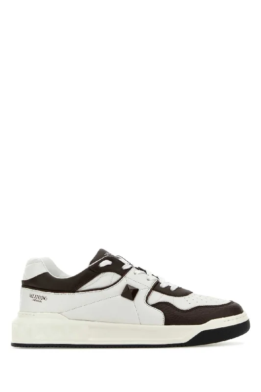 Athletic shoes for runners with heel pain -VALENTINO GARAVANI Two-tone Nappa Leather One Stud Sneaker - Men's Size