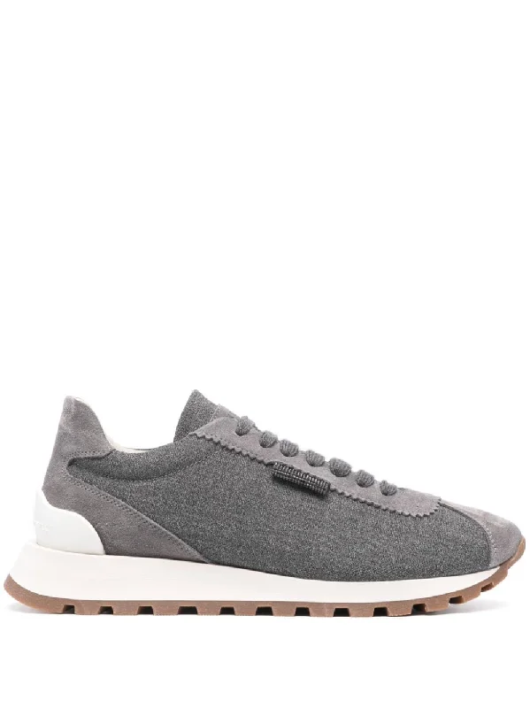 Athletic shoes for amateur marathon runners -BRUNELLO CUCINELLI Medium Grey Wool Panelled Sneaker for Women