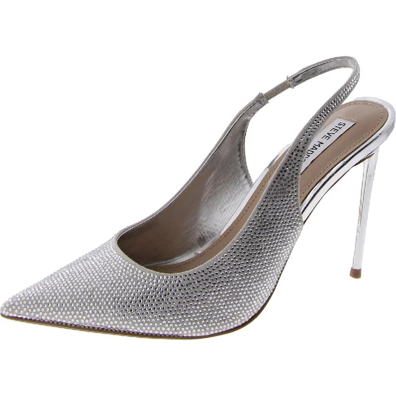 High heels with plush comfort -high heels with simple yet elegant design-Mariah Womens Rhinestone Pointed Toe Slingback Heels