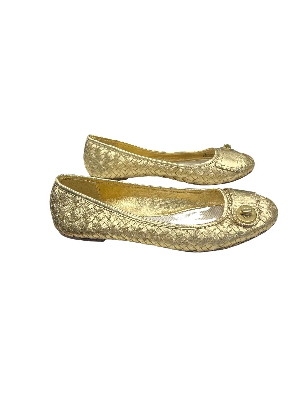 comfortable flats with cushioned insole-Shoes Flats By Coach In Gold, Size: 9.5