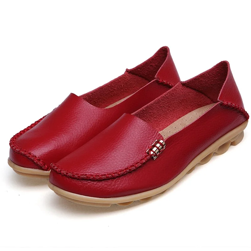 Minimal loafers for capsule wardrobe -Women Genuine Leather Loafers Nurse Slip On Flat Oxford Shoes