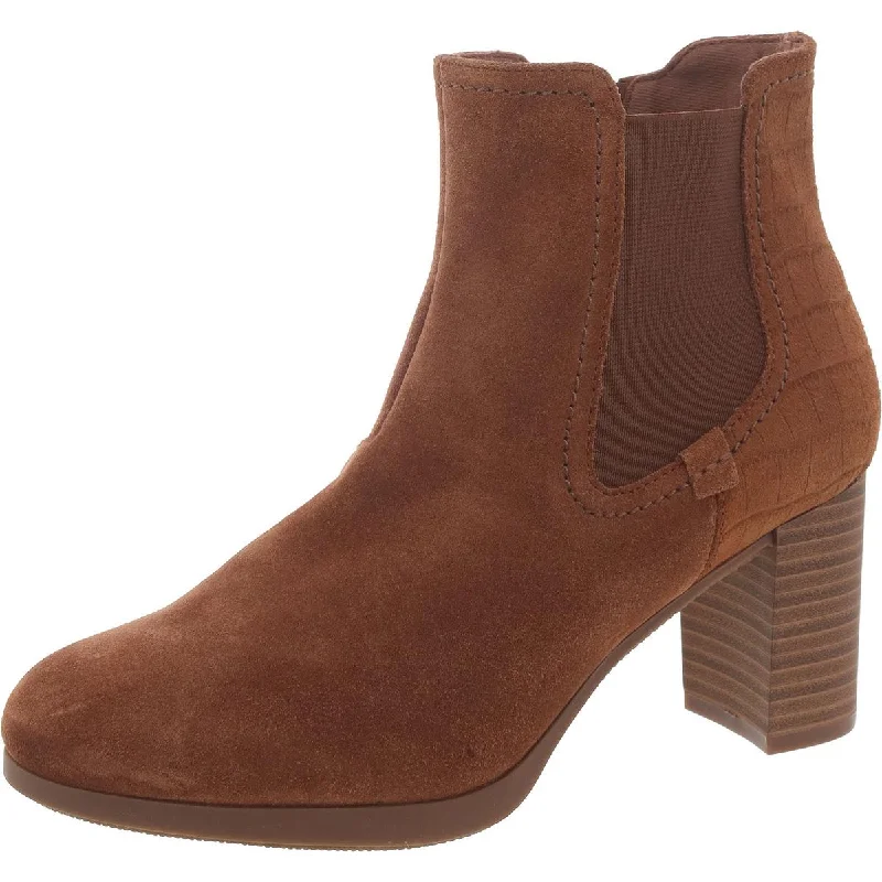 Affordable snow boots for kids-Clarks Womens Faux Suede Block Heel Chelsea Boots