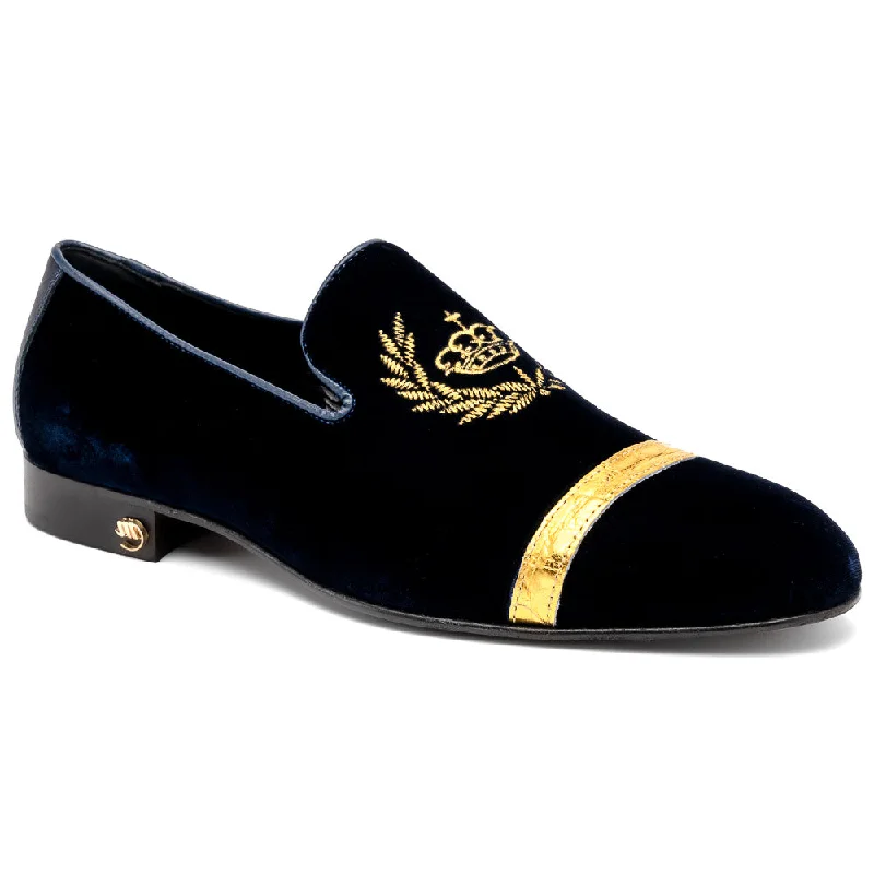 Women’s loafers with buckle -Mauri 3296 Crown Velvet/ Alligator/ Nappa Loafers Wonder Blue