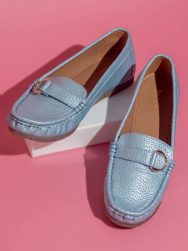 Loafers with sturdy construction -Women Blue Solid Flats Loafers