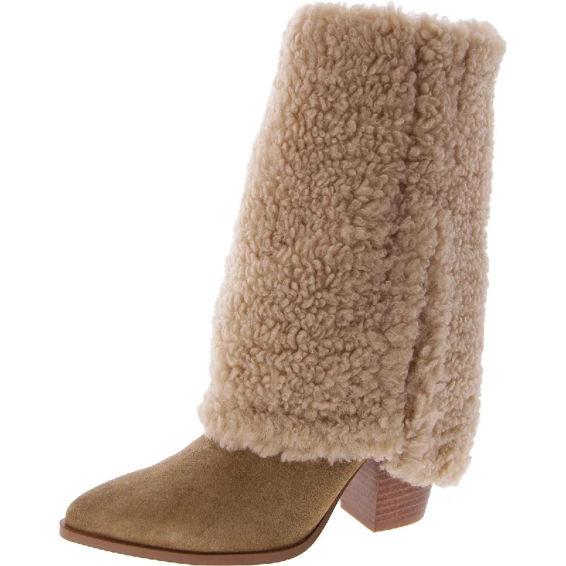 Soft leather ankle boots-Steve Madden Womens Livvy-F Faux Shearling Block Heel Mid-Calf Boots