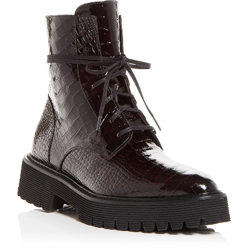 Heavy-duty boots for steelwork-Freda Salvador Womens Emi Leather Embossed Combat & Lace-Up Boots