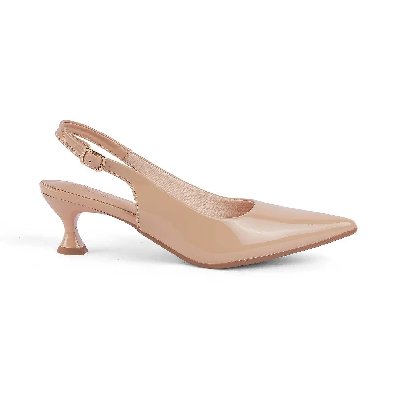 High heels for long night dinners -best high heels for walking-Tresmode Tokyo Beige Women's Dress Kitten Heel Pumps