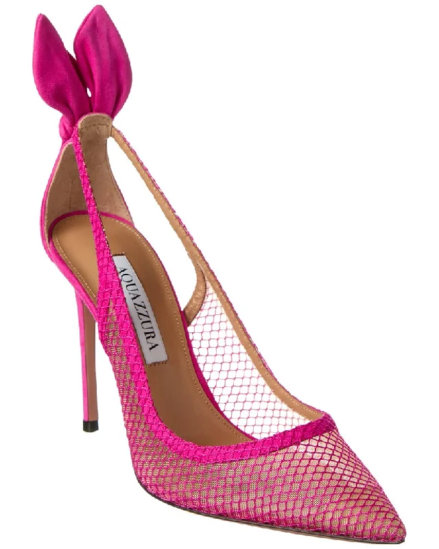 High heels with reinforced heels -high heels with bow detail-Aquazzura Bow Tie 105 Mesh & Suede Pump