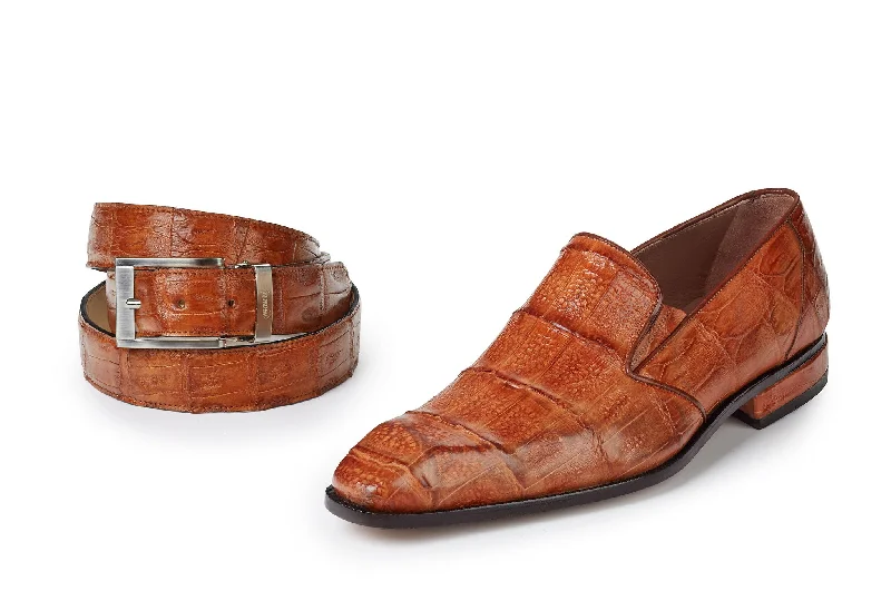 Loafers for evening strolls -Mauri - "4673" Baby Hornback Crocodile Loafers in Cognac