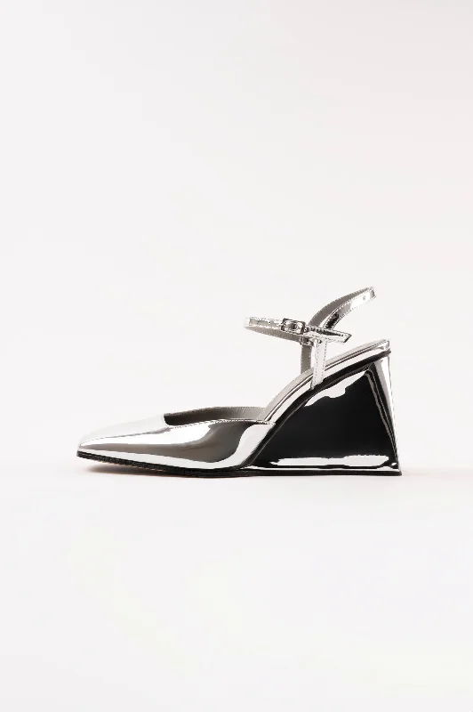 High heels for long evening walks -elegant high heels for professional look-HARUKO - Silver Mirror Faux Leather Pumps