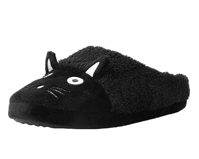 posture slippers support-Black Fuzzy Kitty Slipper