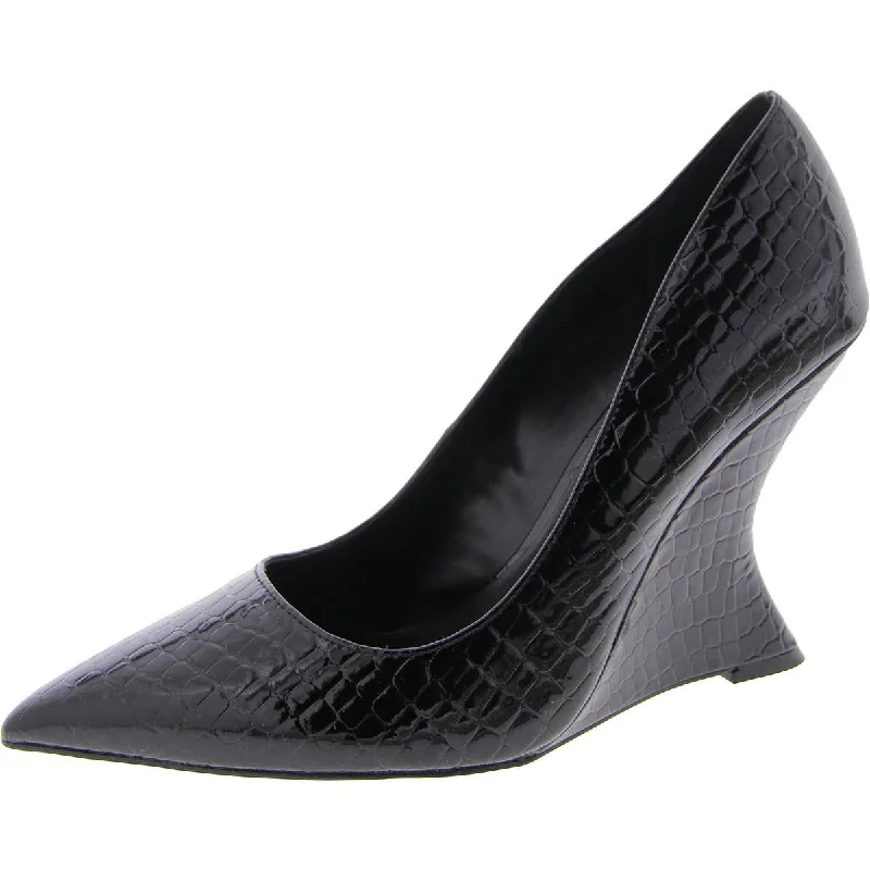 High heels with bold accents -high heels with pointed tip-Rival Womens Patent Pointed Toe Wedge Heels